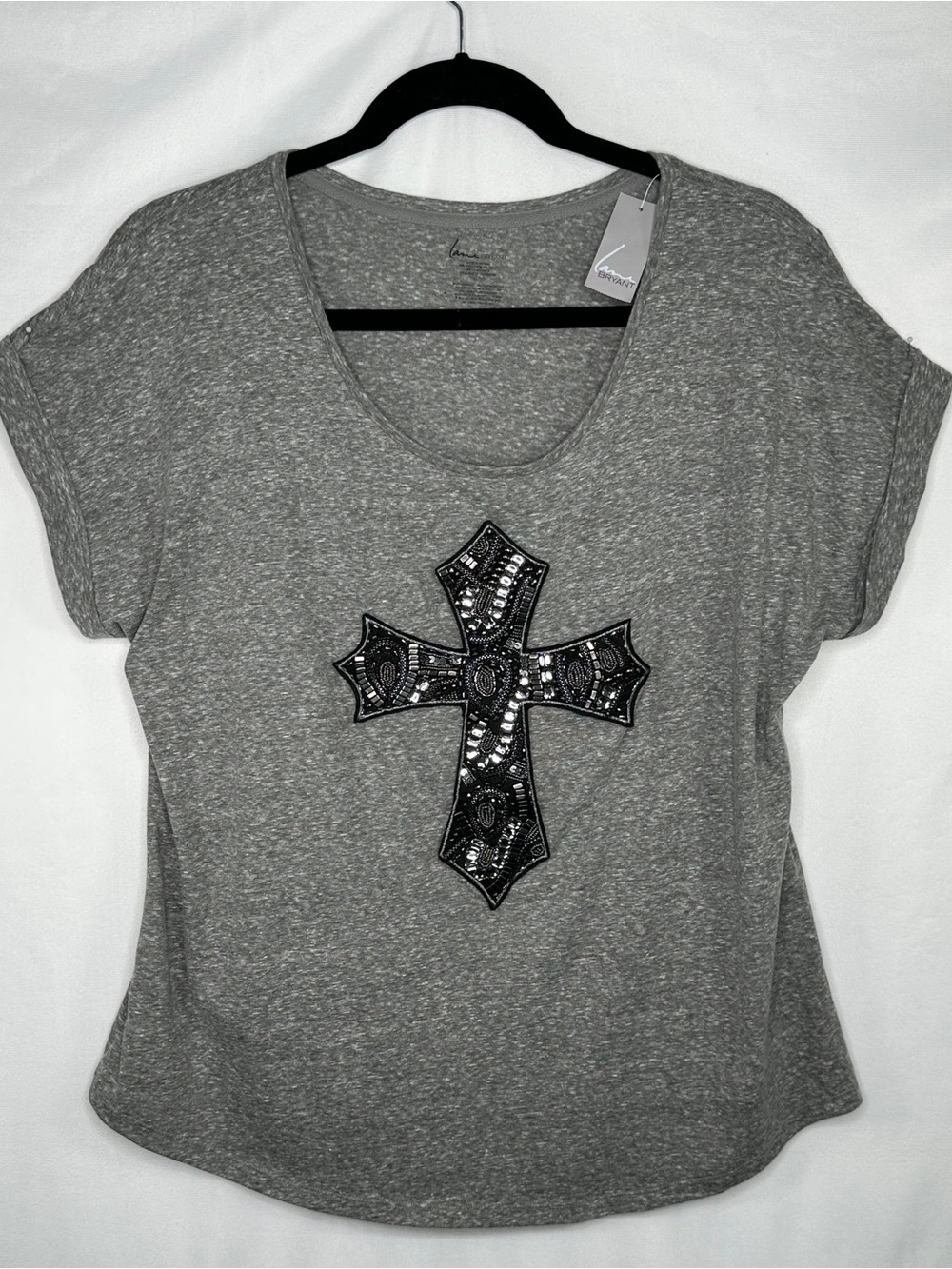 Lane Bryant NWT Cross‎ Embellished Scoop Neck Top - Gray